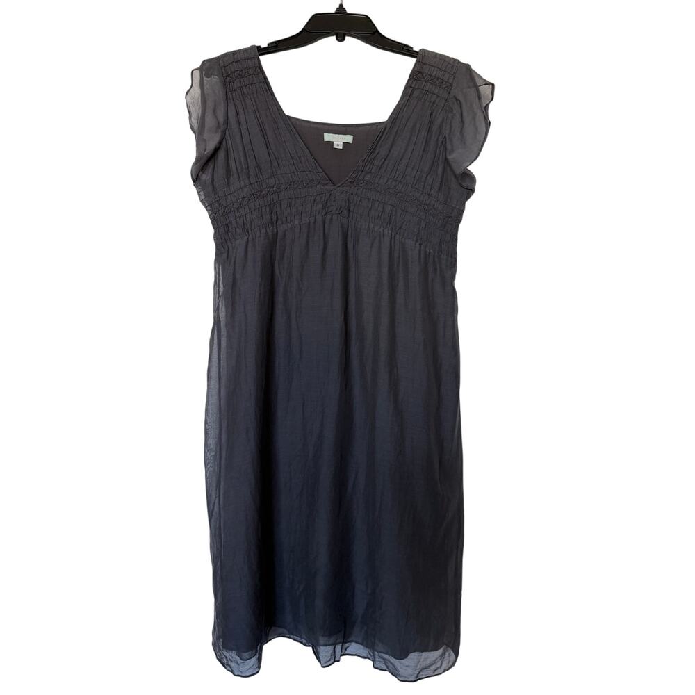 Cadeau S Charcoal Grey Silk Cotton Smocked Empire Midi Dress